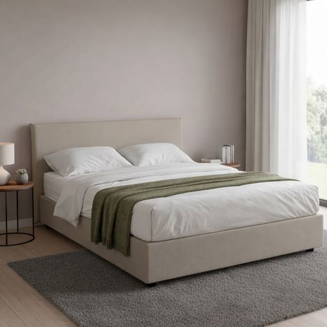 Talamo Italia Cama matrimonial Bella, Cama contenedor con tapizado en ecopiel, 100% Made in Italy, Apertura frontal, con colchón Cm 140x200 incluido, Tórtola, con embalaje reforzado (1/5)