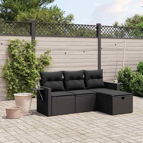vidaXL 4-tlg. Garten-Sofagarnitur mit Kissen Schwarz Poly Rattan (1/5)