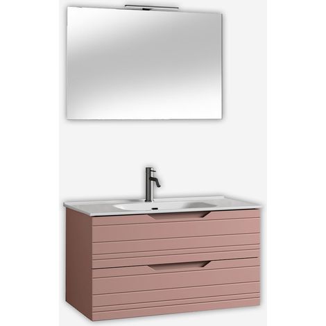 Solmira 100 Hänge-Waschbecken mit Spiegel und Badmöbel-Kombination - Pink