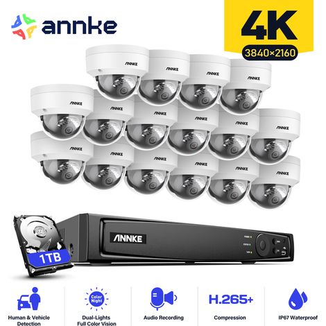 ANNKE 4K 16 Channel PoE Security System with 16×Dome Cameras,EXIR 2.0 Night Vision,24/7 Surveillance Recording  - 1TB HDD (1/5)