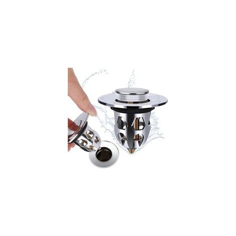 Lot de 2 bouchons d'évier, pop up, pour lavabo, baignoire, avec tamis/filtre anti-colmatage, pour cuisine (34 à 40 mm)