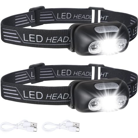 2er-Pack USB-wiederaufladbare Stirnlampen, IPX6 wasserdicht, ultraleicht und superhell (160 Lumen) mit Bewegungssensor und Rotlichtmodus.