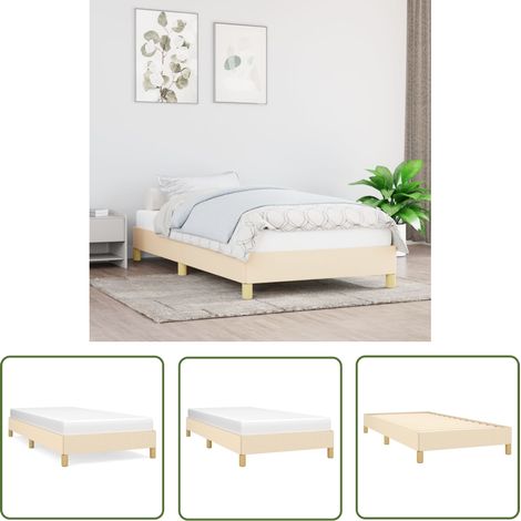 The Living Store Bettgestell ohne Matratze Creme 100x200 cm Stoff - Bettrahmen - Doppelbett - Cremefarbenes Bett - Lattenrost - Holzrahmen (1/5)