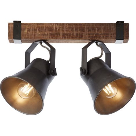 BRILLIANT Lampe, Decca Spotbalken 2flg schwarz stahl, 2x A60, E27, 10W, Holz aus nachhaltiger Waldwirtschaft (FSC) (1/5)