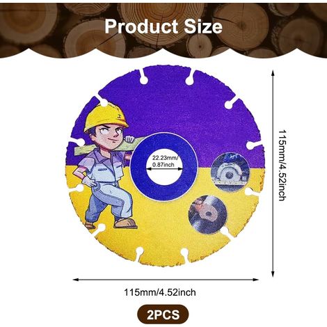Lot de 2 lames de scie circulaire pour meuleuse d'angle - 115 mm - Disque à tronçonner en métal dur - Disque flexible avec alésage de 22,23 mm - Pour plastique, bois, contreplaqué, caoutchouc (1/5)