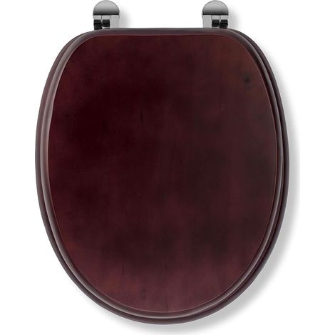Croydex Solid Wood Toilet Seat Mahogany Effect Chrome or Brass Hinges (1/5)