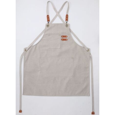 (Beige)Tablier Cuisine Homme Tabliers en Toile avec 3 Poches Imperméable et Réglable Apron pour Barbecue, Restaurant,Jardin, Charpentier,78 x 68cm (1/4)