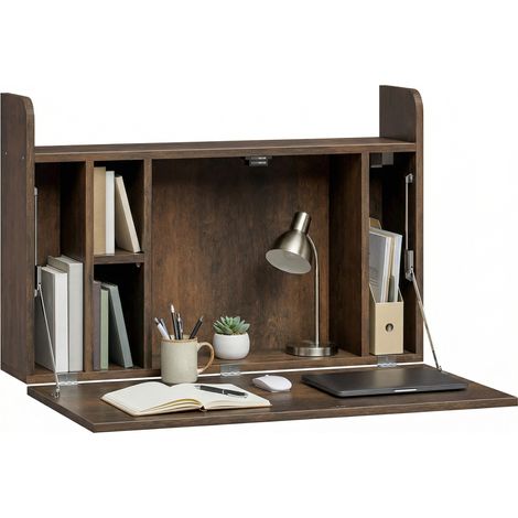 Bureau suspendu table murale table d'ordinateur murale et tablette rabattable avec rangements - 77 x 20 x 51 cm (1/5)