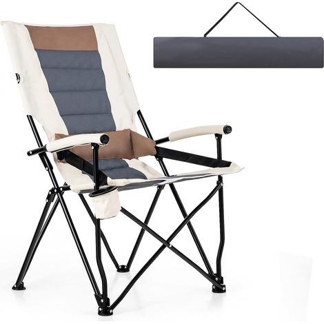 Costway – Chaise de camping pliante 150 kg – Dossier haut et coussin lombaire – Cadre métal robuste – Porte-gobelet – Pliable avec sac de rangement