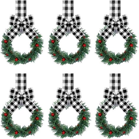 Guirlande De Noël Miniature - 10 Cm De Diamètre Intérieur - Pour Armoires De Cuisine Portes Et Fenêtres - Motif Baies Et Ruban - Lot De 12 (1/4)