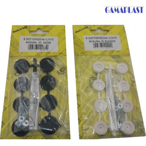 SOTTOPIEDINO PIATTO IN BLISTER DA 8 PZ PVC BIANCO E NERO  DIAMETRO 18 MM - COLORE BIANCO