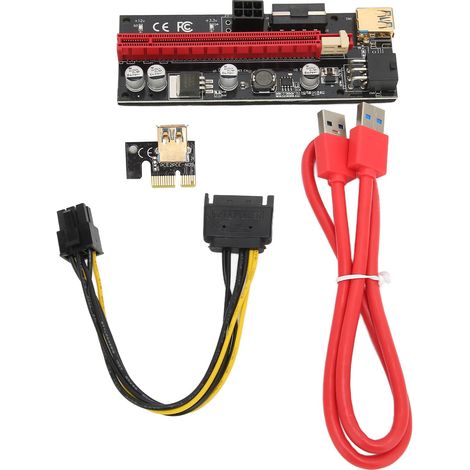 PCIe 1X bis 16X Erweiterungskarte, 4 Feststoffkondensatoren, 6-Pin-Schnittstelle, USB-Kabel, festes Schleifendesign, PCIe Express-Kabel für Grafikkarte (rot) (1/5)