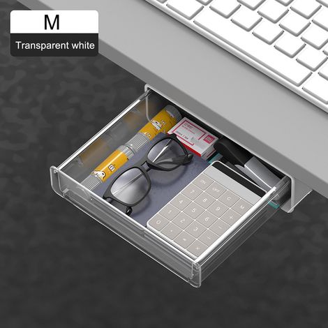 Tiroir De Rangement Sous Bureau - Boîte De Rangement Pour Bureau - Compatible Avec Surface Plane Lisse - Capacité 5 Kg - Blanc - 1 Pièce (1/5)