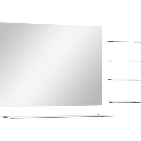 Miroir mural vintage Miroir mural pour Maison,salon,Chambre avec 5 étagères Argenté 80 x 60 cm -15978 (1/5)