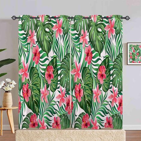 Rideau Occultant Tropical Feuille de Palmier Fleur Rideau Thermique Isolant Draperies Intérieurs Tenture Opaque à Oeillets pour Maison Chambre Salon Fenetre 2 Pièces L 140 x H 280 cm - 140L X 280H cm (1/5)