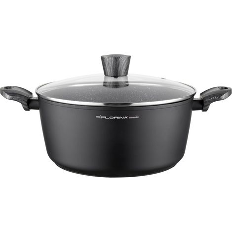 Casserole en Aluminium (6,1 l) Casserole Induction 28 cm Diamètre Marmite pour Induction, Gaz, Electrique Batterie de Cuisine Revêtement Antiadhésif Couleur: Noir (1/5)