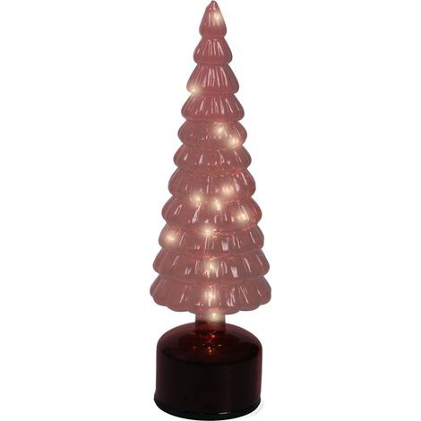 Árbol de Navidad de vidrio rojo con LED giratorio 34 cm (1/3)
