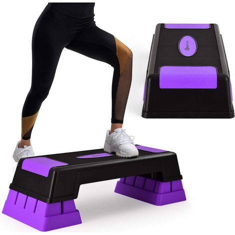COSTWAY Stepper para aeróbica con peldaños, Step Fitness con Altura Regulable 12 cm/17 cm/22 cm y Almohadillas Antideslizantes (Violeta)