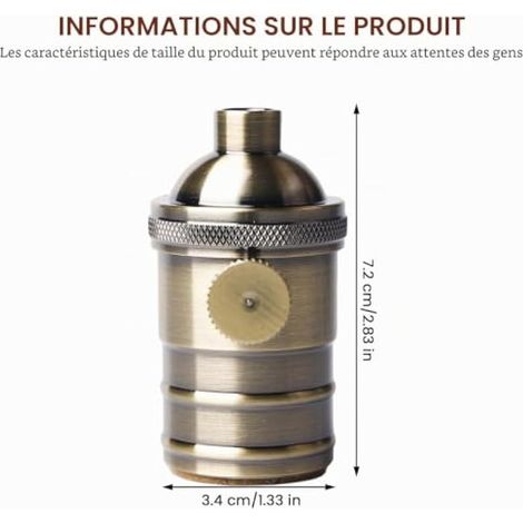 Lot de 4 douilles vintage en aluminium : douilles bronze 220 V E27 avec interrupteur rotatif, adaptateur pour suspension, ampoule LED, décoration rétro, douille pour suspension (1/5)