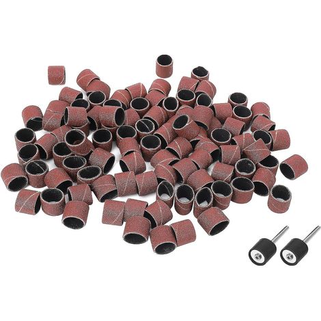 Kit de 100 bandes abrasives (12 pièces) avec 2 mandrins de ponçage pour outils (1/4)