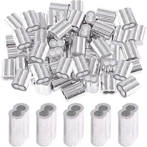 QDiShi Manchon de sertissage en aluminium 1/8" (3 mm) pour câble métallique 1/8", embout de câble (100 pièces) (1/5)