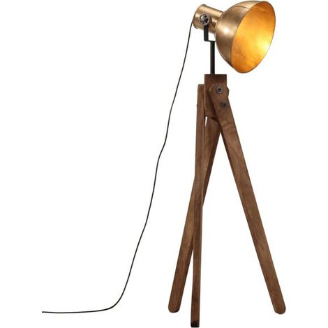 Lampadaire en laiton antique 25W, dimensions 45x45x120cm, culot E27. (1/5)
