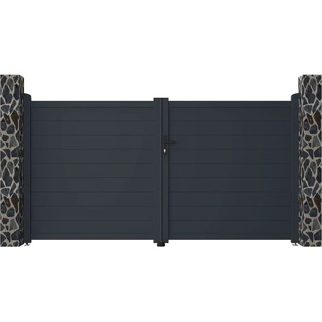 Cancello elettrico a battente L305 x H166 cm Alluminio pieno Antracite - NAZARIO
