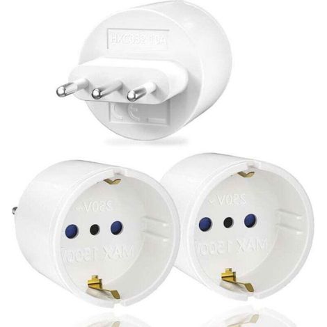 Adaptateur de voyage Italie - - Type L - 3 pièces - 6.5x4.5x4.5 cm - Blanc - 1500 W - 250 V 10 A (1/4)