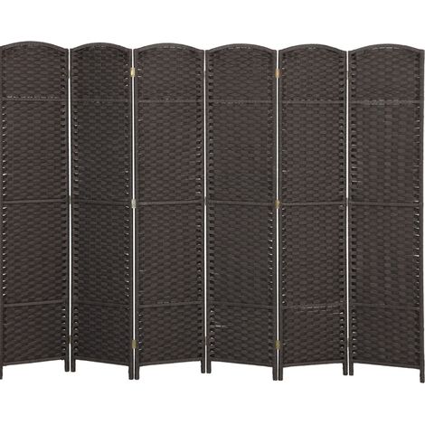 Paravent pliable 6 panneaux en bois de pin avec tissu polypropylène, brun, pour salon, chambre et bureau (1/5)
