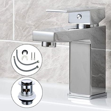 Chrome Edge Waterfall Cloakroom Basin Mixer Tap Sink Mono Bathroom + Waste (1/5)