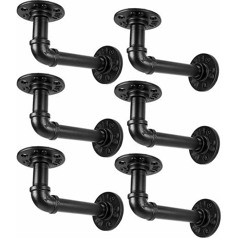 VURAHOME - Supports d'étagère de tuyau industriel pour étagères 8 10 12 pouces, support d'étagère flottant de tuyau en métal noir en L-Support de rayonnage mural décoratif robuste style vintage de fer (1/5)