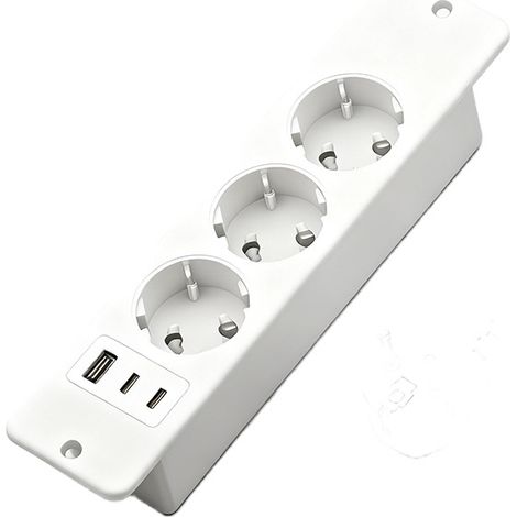 Presa da tavolo a incasso con 1 porta USB e 2 porte Type-C, tripla presa con cavo, multipresa per mobili o piani di lavoro (bianca).