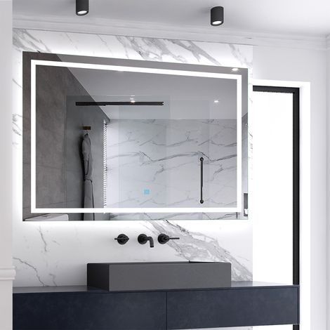 Miroir de salle de bain lumineux L.120 x H.80 cm avec Anti-Buée + 3 Couleurs + Dimmable, Miroir LED Mural
