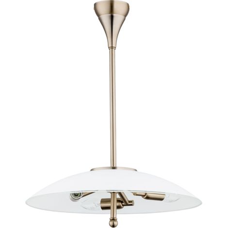 Alfa MENA 3-Light Pendant Ceiling Lamp, Brass/Gold Metal Frame with White Glass Shades, E14 3x40W Dimmable Hanging Light for Living/Dining Room, IP20, 60x25 cm