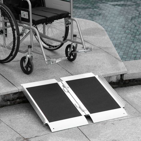 Rampe d'accès pliable pour fauteuil roulant, aluminium robuste antidérapant, avec poignées, capacité 272 kg, couleur noire (1/5)