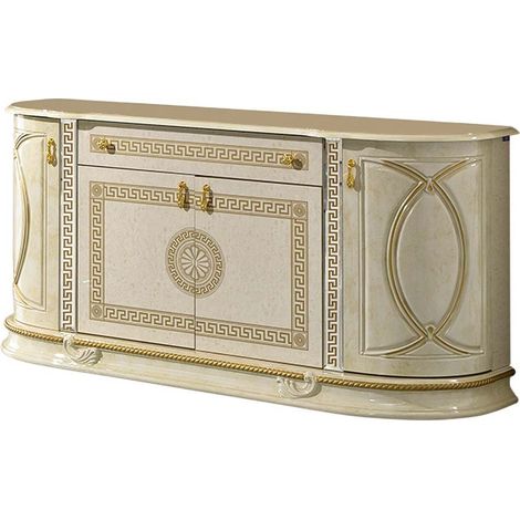 Les Tendances – Buffet 4 portes 1 tiroir en bois laqué brillant beige et doré – Dimensions L 163 x H 77 x P 45 cm – Fabrication italienne – Garantie 5 ans (1/2)