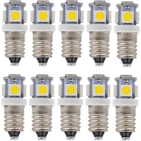 Lampadine LED E10 AC, 10 lampadine LED a luce bianca fredda da 12 V con 5 LED, attacco a vite miniaturizzato E10 0,5 Watt 50 lm (AC12V, luce bianca fredda) - AquaForge (1/5)