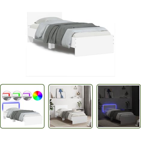 LED-Leuchten - Bettgestell mit Kopfteil und LED-Leuchten Weiß 90x200 cm (1/5)