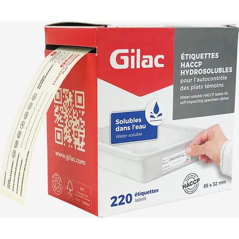 Etiquettes HACCP hydrosolubles - rouleau de 220 - Gilac