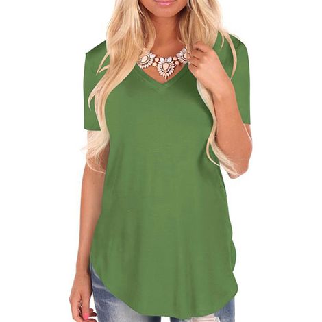 T-shirts d'été décontractés en coton pour femmes, manches courtes, col en V, grandes tailles (1/5)