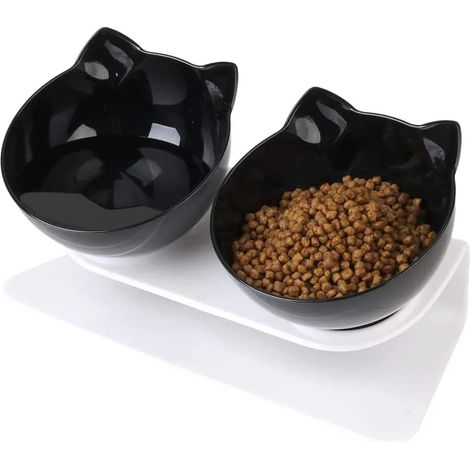 Gamelle pour chat, double gamelle pour chat avec support incliné à 15°, pour chats et petits chiens (1/4)