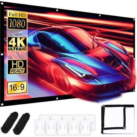 Écran de projection sur toile 100 pouces, 16:9 HD, lavable/pliable, écran de projection épais, 4K pour l'extérieur, pour bureau, conférence, théâtre, fête, maison, école (1/5)