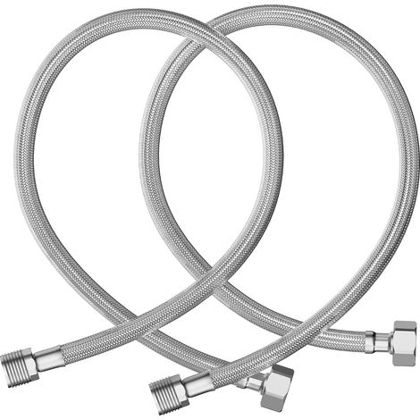 Set of 2 Stainless Steel Armoured Flexible Hoses - 3/8 Inch Female x 3/8 Inch Male Sanitary Hose for Tap, Corner Tap, Washbasin, Bathroom, Toilet, Toilet - 100cm (1/5)