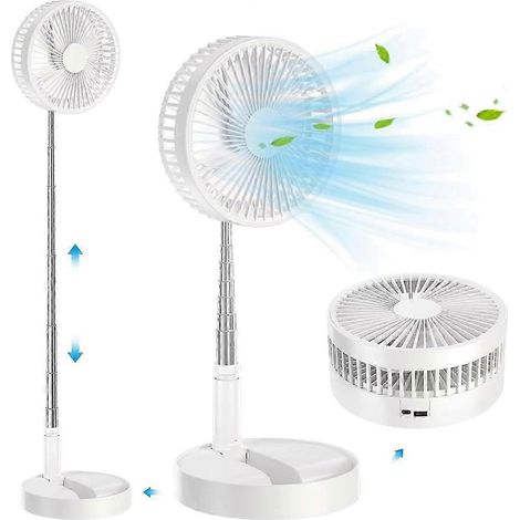 Ventilateur sur pied portable rechargeable 7200 mAh pliable et télescopique avec 4 vitesses rotation à 180° silencieux USB pour bureau ou sol. (1/5)