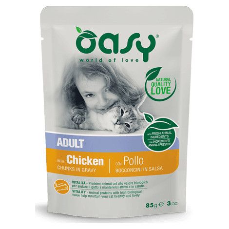Oasy Cat Bocconcini in Salsa Adult con Pollo - Bustina 85 Gr - Cibo Umido Gatti (1/3)