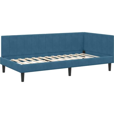 Lit simple,Lit adulte,Cadre de lit d'angle avec tête de lit Bleu 90 x 200 cm Velours CFW1820015 (1/5)