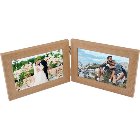 Cadre Photo Double, Cadre En Bois Collage Pliable(Couleur du Bois, 10x15cm) (1/5)