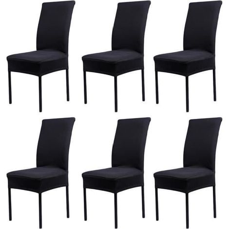 Lot de 6 Housses de Chaise Extensibles Universelle - Moderne - Noir (1/3)