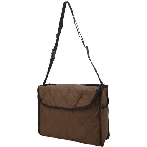 Sac en coton matelassé pour fauteuil roulant, rangement suspendu marron, accessoire pratique pour déambulateur, scooter ou chariot ménager.