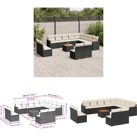 13-tlg. Garten-Sofagarnitur mit Kissen Schwarz Poly Rattan - Gartenmöbel - Outdoor Möbel - Rattan Sofa - Esstisch Set - Lounge Set - Home & Living (1/3)